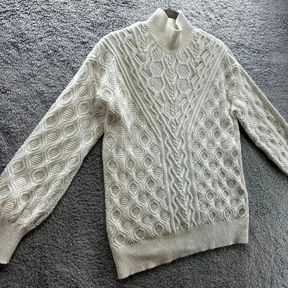 Talbots Large Cable Knit Sweater Pullover Stand Collar Cream Cozy Warm - Picture 4 of 9